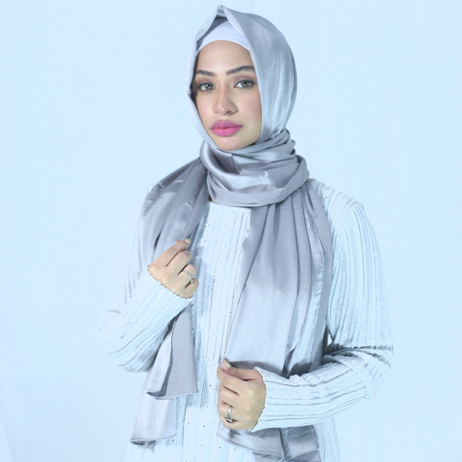 Elegant Grey Silk Scarf - Non-Slip, Easy to Wear, Perfect for Events, Free Delivery