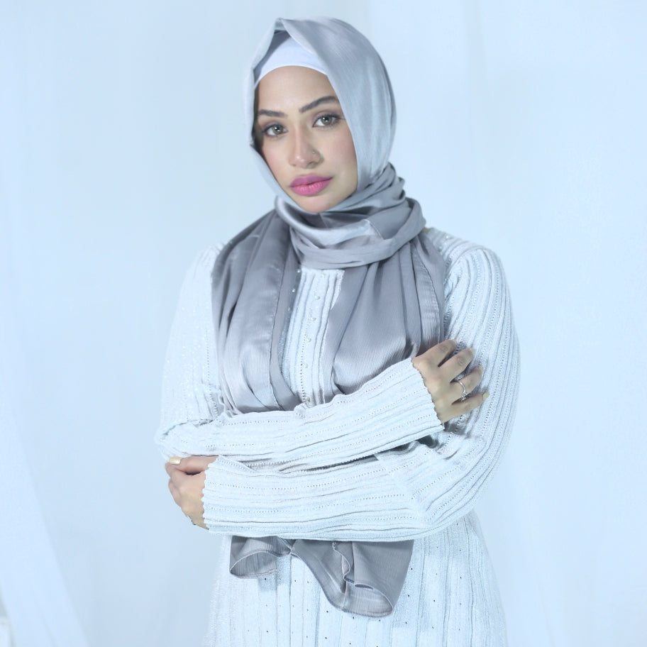 Elegant Grey Silk Scarf - Non-Slip, Easy to Wear, Perfect for Events, Free Delivery