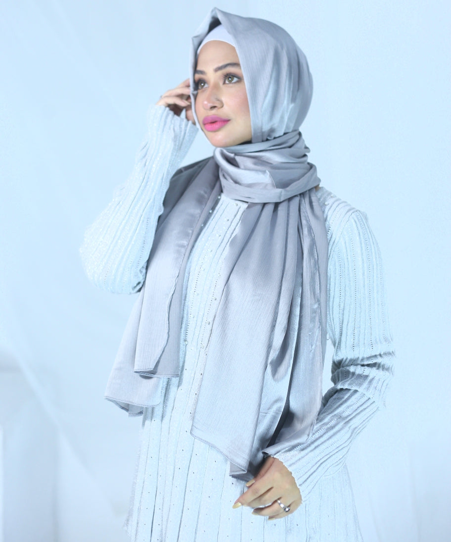 Elegant Grey Silk Scarf - Non-Slip, Easy to Wear, Perfect for Events, Free Delivery